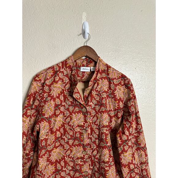 The Vermont Country Store Red Floral Block Print Button Up Jacket Womans Large - Picture 7 of 9